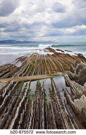 Stock Image - Flysch, Zumaia, Gipuzkoa, Basque Country, Spain. Fotosearch