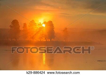 Fog on the Yellowstone River, with loafing Canada goose at sunrise View Large Photo Image Picture - Fog on the Yellowstone River, with loafing Canada goose at sunrise. Fotosearch