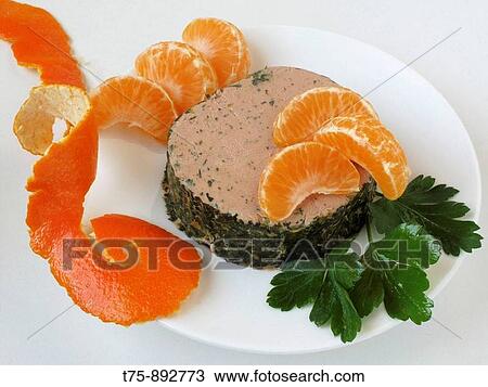 Stock Image - Foie with herbs and tangerine. Fotosearch