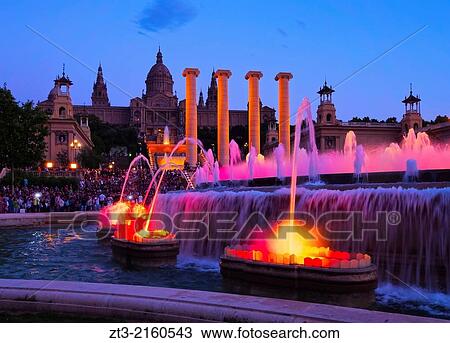 Font Magica de Montjuic - famous fountains in Barcelona, Catalonia, Spain. View Large Photo Image Stock Image - Font Magica de Montjuic - famous fountains in Barcelona, Catalonia, Spain.. Fotosearch