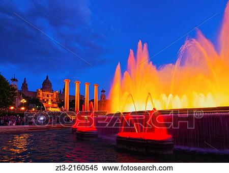 Font Magica de Montjuic - famous fountains in Barcelona, Catalonia, Spain. View Large Photo Image Stock Photography - Font Magica de Montjuic - famous fountains in Barcelona, Catalonia, Spain.. Fotosearch