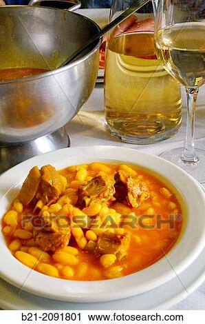 Food:? fabada? (Spanish beans stew) with cider, Way of St James, Asturias, Spain View Large Photo Image Stock Image - Food:? fabada? (Spanish beans stew) with cider, Way of St James, Asturias, Spain. Fotosearch