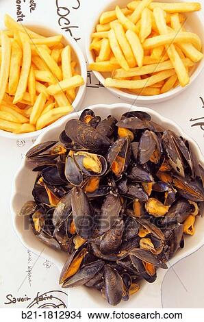 Food: mussels with French fries, France View Large Photo Image Picture - Food: mussels with French fries, France. Fotosearch