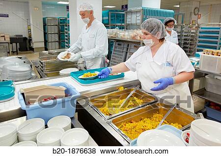 Food serving line, Hospital meal preparation, Kitchen, Hospital Donostia, San Sebastian, Gipuzkoa, Basque Country, Spain View Large Photo Image Stock Photo - Food serving line, Hospital meal preparation, Kitchen, Hospital Donostia, San Sebastian, Gipuzkoa, Basque Country, Spain. Fotosearch