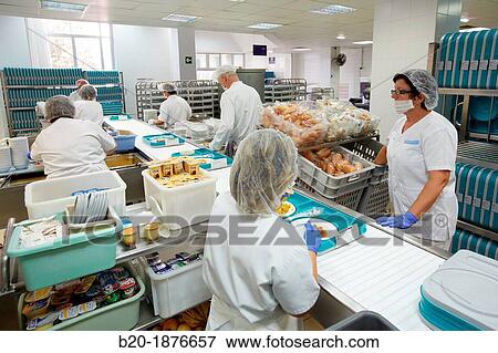 Food serving line, Hospital meal preparation, Kitchen, Hospital Donostia, San Sebastian, Gipuzkoa, Basque Country, Spain View Large Photo Image Stock Photo - Food serving line, Hospital meal preparation, Kitchen, Hospital Donostia, San Sebastian, Gipuzkoa, Basque Country, Spain. Fotosearch