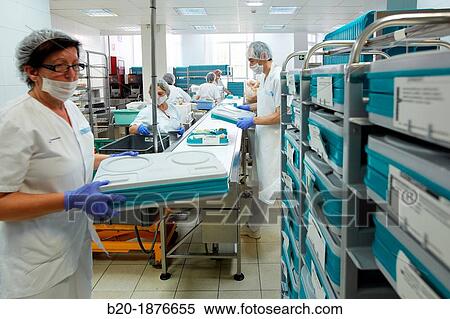 Stock Photography - Food serving line, Hospital meal preparation, Kitchen, Hospital Donostia, San Sebastian, Gipuzkoa, Basque Country, Spain. Fotosearch