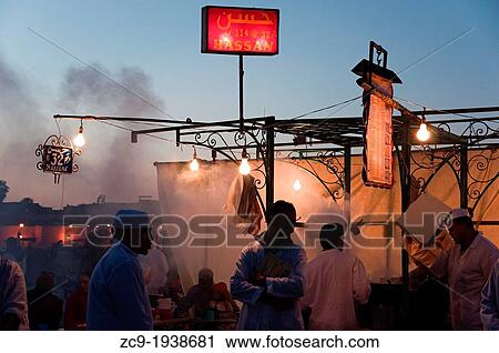 Food stall in Djemaa el Fna square. Marrakech medina, Morocco. View Large Photo Image Stock Image - Food stall in Djemaa el Fna square. Marrakech medina, Morocco.. Fotosearch