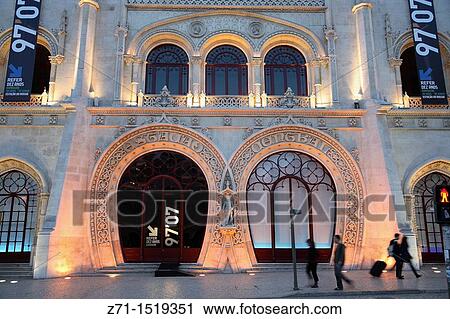 Stock Image - Former Rossio Train Station, Baixa district, Lisbon, Portugal. Fotosearch