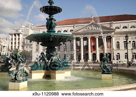 fountain in front of the National theater Dona Maria II on the square Praca de Dom Pedro IV or Rossio in Lisbon, Portugal, Europe View Large Photo Image Stock Photo - fountain in front of the National theater Dona Maria II on the square Praca de Dom Pedro IV or Rossio in Lisbon, Portugal, Europe. Fotosearch