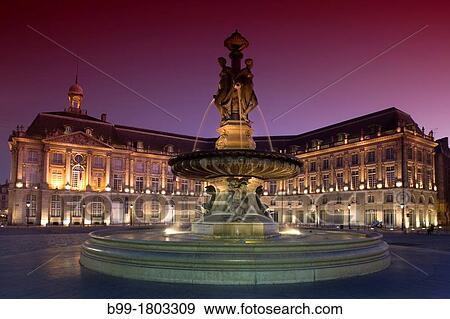 Stock Photo - FOUNTAIN OF THE THREE GRACES PLACE DE LA BOURSE BORDEAUX GIRONDE AQUITANE FRANCE. Fotosearch