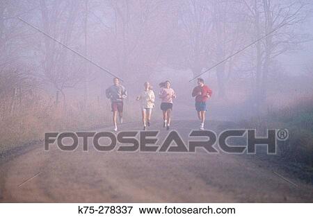 Stock Photo - Four friends jogging. Fotosearch