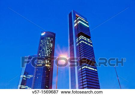 Four Towers, night view. Madrid, Spain. View Large Photo Image Stock Photo - Four Towers, night view. Madrid, Spain.. Fotosearch