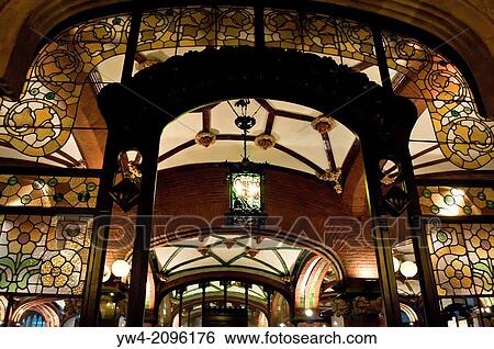 Foyer ceiling, Concert hall Palau de la Musica Catalana, Barcelona, Catalonia, Spain. View Large Photo Image Stock Photograph - Foyer ceiling, Concert hall Palau de la Musica Catalana, Barcelona, Catalonia, Spain.. Fotosearch