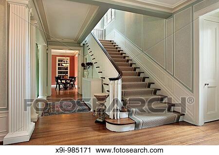 Foyer in traditional home with green wals View Large Photo Image Stock Image - Foyer in traditional home with green wals. Fotosearch