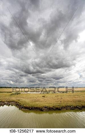 France, 85, Poitevin, saint benoit sea cloud over a channel View Large Photo Image Stock Photo - France, 85, Poitevin, saint benoit sea cloud over a channel. Fotosearch