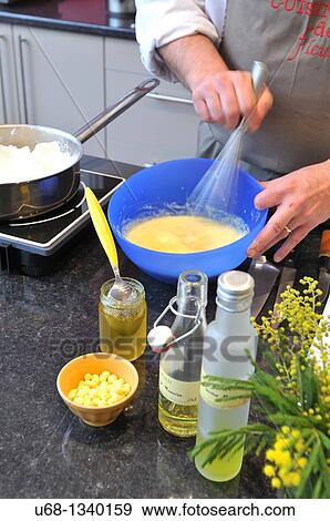 Stock Photo - France, Alpes Maritimes, Pont du Loup village, Chef Yves Terrillon made a cuisine based on mimosa.. Fotosearch