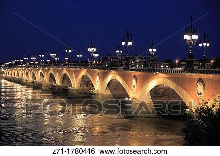 Stock Photograph - France, Aquitaine, Bordeaux, Pont de Pierre, Garonne River,. Fotosearch