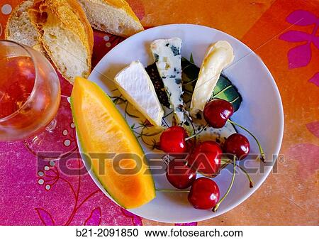 France. Aquitaine. Dordogne-Food: Water melon and cherries with "Camenbert", "Roquefort" and "Reblechon" cheeses. View Large Photo Image Stock Image - France. Aquitaine. Dordogne-Food: Water melon and cherries with "Camenbert", "Roquefort" and "Reblechon" cheeses.. Fotosearch