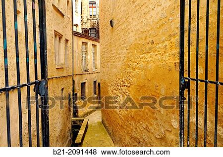 Stock Photo - France. Aquitaine. Gironde. Bordeaux: where in the XIc. the "fossat" was in front of the city walls. In the nearby street, Rue Bouqui? re, the butchers was installed since the XIIc.,.. Fotosearch