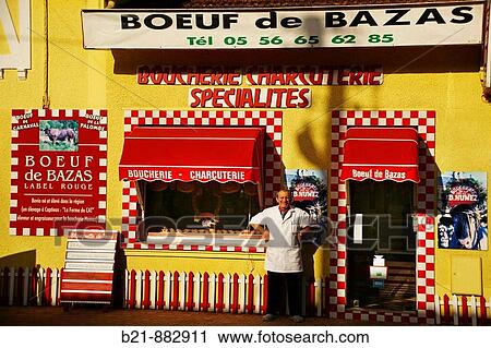 France. Aquitaine. Gironde. Food: Butcher Bernard Humez, in front of his shop, speacialised in the famed? Boeuf de Bazas? beef, near Bazas. View Large Photo Image Stock Image - France. Aquitaine. Gironde. Food: Butcher Bernard Humez, in front of his shop, speacialised in the famed? Boeuf de Bazas? beef, near Bazas.. Fotosearch