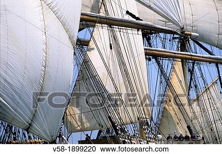 Stock Image - France, Brittany, Finistere, Brest, Aboard the Sedov, the biggest sailboat of the world. Fotosearch