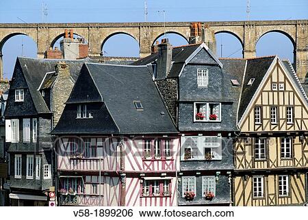 France, Brittany, Finistere, Morlaix, Old town and viaduct View Large Photo Image Stock Photograph - France, Brittany, Finistere, Morlaix, Old town and viaduct. Fotosearch