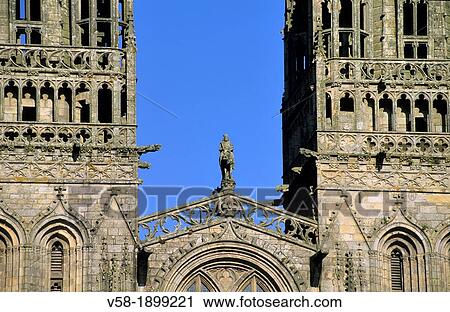 France, Brittany, Finistere, Quimper, St Corentin cathedral and statue of king Gradlon View Large Photo Image Stock Image - France, Brittany, Finistere, Quimper, St Corentin cathedral and statue of king Gradlon. Fotosearch