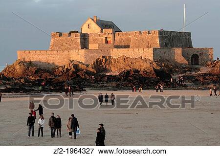 France, Brittany, Ille et Vilaine, Saint-Malo. The fort National at sunset. View Large Photo Image Stock Photo - France, Brittany, Ille et Vilaine, Saint-Malo. The fort National at sunset.. Fotosearch