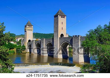 Stock Photography - France, Cahors City, Louis Philippe Medieval Bridge. Fotosearch