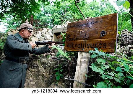 France, Champagne-Ardenne, Marne 51, Vienne le Chateau - Camp de la Vall? e Moreau - recontitution and remnants of a german camp of the First Worl War - Machine gun position View Large Photo Image Picture - France, Champagne-Ardenne, Marne 51, Vienne le Chateau - Camp de la Vall? e Moreau - recontitution and remnants of a german camp of the First Worl War - Machine gun position. Fotosearch