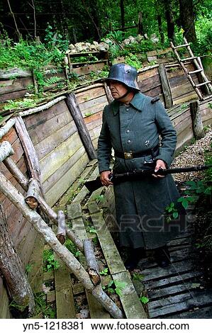 Stock Image - France, Champagne-Ardenne, Marne 51, Vienne le Chateau - Camp de la Vall? e Moreau - recontitution and remnants of a german camp of the First Worl War - Trenches. Fotosearch