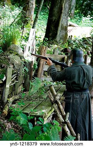 Stock Photo - France, Champagne-Ardenne, Marne 51, Vienne le Chateau - Camp de la Vall? e Moreau - recontitution and remnants of a german camp of the First Worl War - Trenches. Fotosearch