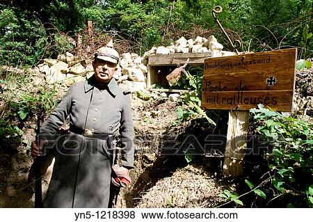 France, Champagne-Ardenne, Marne 51, Vienne le Chateau - Camp de la Vall? e Moreau - recontitution and remnants of a german camp of the First Worl War - German soldier in uniform View Large Photo Image Stock Photo - France, Champagne-Ardenne, Marne 51, Vienne le Chateau - Camp de la Vall? e Moreau - recontitution and remnants of a german camp of the First Worl War - German soldier in uniform. Fotosearch
