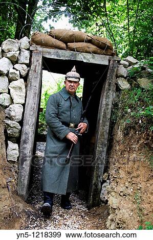 France, Champagne-Ardenne, Marne 51, Vienne le Chateau - Camp de la Vall? e Moreau - recontitution and remnants of a german camp of the First Worl War - German soldier in uniform View Large Photo Image Stock Photo - France, Champagne-Ardenne, Marne 51, Vienne le Chateau - Camp de la Vall? e Moreau - recontitution and remnants of a german camp of the First Worl War - German soldier in uniform. Fotosearch