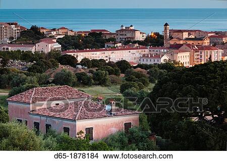 France, Corsica, Haute-Corse Department, La Balagne Region, Ile Rousse, elevated city view, dawn View Large Photo Image Picture - France, Corsica, Haute-Corse Department, La Balagne Region, Ile Rousse, elevated city view, dawn. Fotosearch