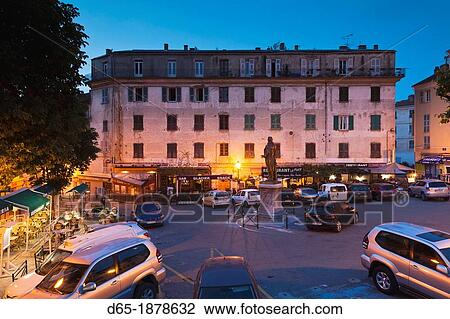 France, Corsica, Haute-Corse Department, Central Mountains Region, Corte, Place Paoli, dusk View Large Photo Image Stock Image - France, Corsica, Haute-Corse Department, Central Mountains Region, Corte, Place Paoli, dusk. Fotosearch