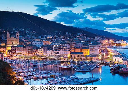 France Corsica Haute Corse Department Le Cap Corse Bastia Elevated View Of The Old Port Dusk Stock Photo D65 Fotosearch