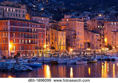 France, Corsica, Haute-Corse Department, Le Cap Corse, Bastia, Old Port, dusk View Large Photo Image Stock Photo - France, Corsica, Haute-Corse Department, Le Cap Corse, Bastia, Old Port, dusk. Fotosearch