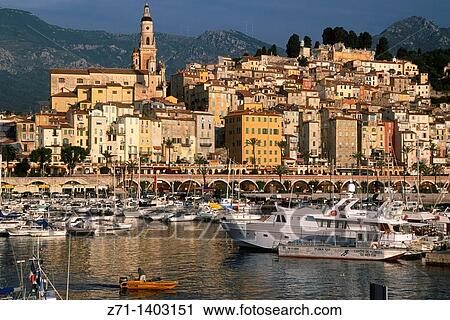 Stock Image - France, Cote d? Azur, Menton, skyline, general view,. Fotosearch