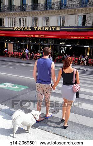 France, Europe, French, Paris, 9th arrondissement, Place d'Estienne d'Orves, Rue de Ch? teaudun, Royal Trinit?, restaurant, cafe, brasserie, front, entrance, man, woman, couple, dog, pet, leash, crossing street, alfresco,. View Large Photo Image Stock Image - France, Europe, French, Paris, 9th arrondissement, Place d'Estienne d'Orves, Rue de Ch? teaudun, Royal Trinit?, restaurant, cafe, brasserie, front, entrance, man, woman, couple, dog, pet, leash, crossing street, alfresco,.. Fotosearch