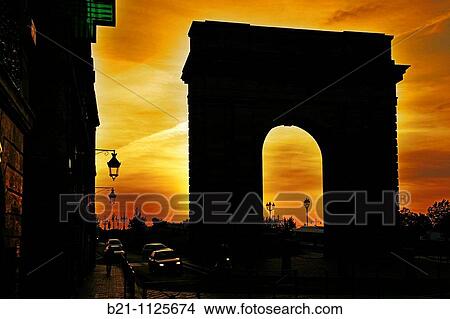 France. Gironde. Bordeaux.? Porte de Bourgogne? at sunrise View Large Photo Image Picture - France. Gironde. Bordeaux.? Porte de Bourgogne? at sunrise. Fotosearch