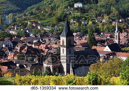 France, Haut-Rhin, Alsace Region, Alasatian Wine Route, Ribeauville, town overview, autumn View Large Photo Image Picture - France, Haut-Rhin, Alsace Region, Alasatian Wine Route, Ribeauville, town overview, autumn. Fotosearch