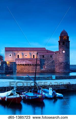 France, Languedoc-Roussillon, Pyrennes-Orientales Department, Vermillion Coast Area, Collioure, Eglise Notre Dame des Anges, evening View Large Photo Image Stock Image - France, Languedoc-Roussillon, Pyrennes-Orientales Department, Vermillion Coast Area, Collioure, Eglise Notre Dame des Anges, evening. Fotosearch