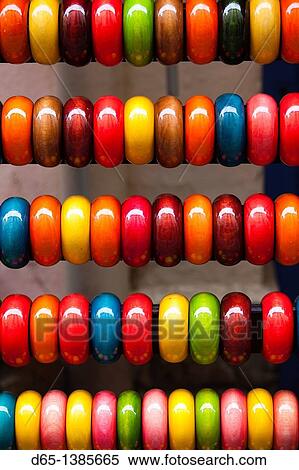 Stock Photography - France, Languedoc-Roussillon, Pyrennes-Orientales Department, Vermillion Coast Area, Collioure, wood bracelets. Fotosearch