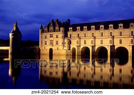 FRANCE, LOIRE REGION, CHENONCEAUX CHATEAUX, CASTLE, CHER RIVER, NIGHT PHOTOGRAPHY. View Large Photo Image Picture - FRANCE, LOIRE REGION, CHENONCEAUX CHATEAUX, CASTLE, CHER RIVER, NIGHT PHOTOGRAPHY.. Fotosearch