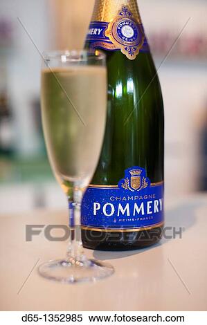 Stock Photography - France, Marne, Champagne Ardenne, Reims, Pommery champagne winery, champagne glasses. Fotosearch