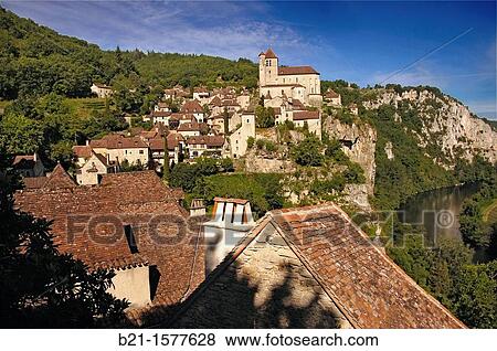 France-Midi Pyr? n? es-Lot- Pilgrimage way to Santiago de Compostela Lot river valley at Saint Cirq Lapopie. View Large Photo Image Stock Photo - France-Midi Pyr? n? es-Lot- Pilgrimage way to Santiago de Compostela Lot river valley at Saint Cirq Lapopie.. Fotosearch