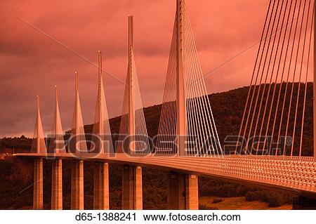 France, Midi-Pyrenees Region, Aveyron Department, Millau, Millau Viaduct Bridge, dusk View Large Photo Image Stock Image - France, Midi-Pyrenees Region, Aveyron Department, Millau, Millau Viaduct Bridge, dusk. Fotosearch