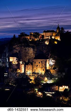 France, Midi-Pyrenees Region, Lot Department, Rocamadour, elevated town view, dusk View Large Photo Image Stock Image - France, Midi-Pyrenees Region, Lot Department, Rocamadour, elevated town view, dusk. Fotosearch