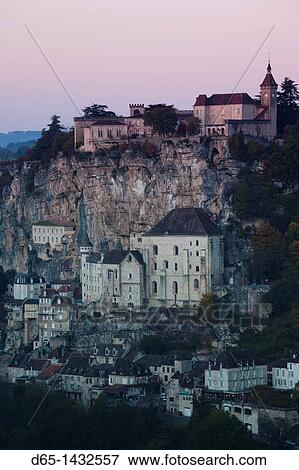 France, Midi-Pyrenees Region, Lot Department, Rocamador, elevated town view, dawn View Large Photo Image Stock Photo - France, Midi-Pyrenees Region, Lot Department, Rocamador, elevated town view, dawn. Fotosearch